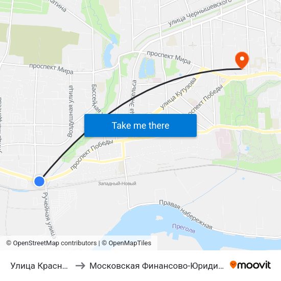 Улица Красносельская (В Центра) to Московская Финансово-Юридическая Академия. Калининградский Филиал map