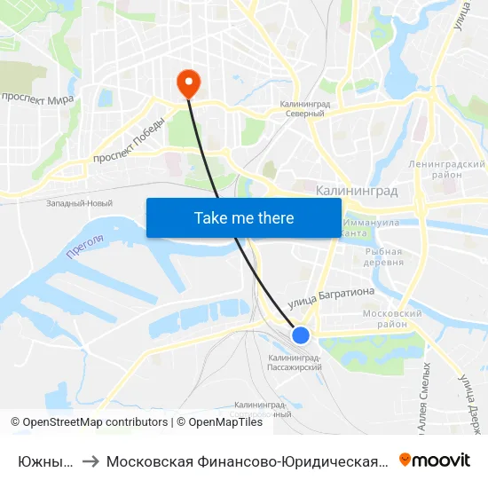Южный Вокзал to Московская Финансово-Юридическая Академия. Калининградский Филиал map