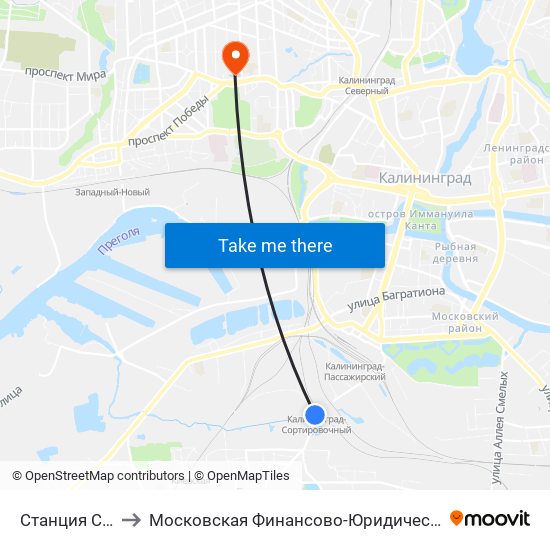 Станция Сортировочная to Московская Финансово-Юридическая Академия. Калининградский Филиал map