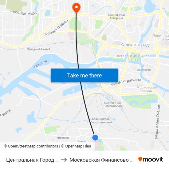 Центральная Городская Клиническая Больница (Из Центра) to Московская Финансово-Юридическая Академия. Калининградский Филиал map
