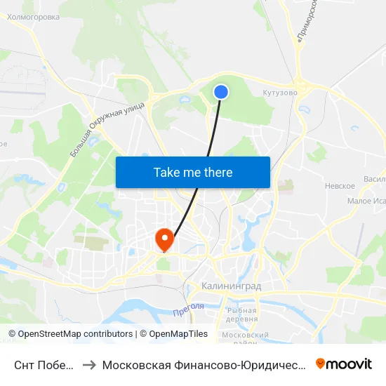 Снт Победа (Конечная) to Московская Финансово-Юридическая Академия. Калининградский Филиал map