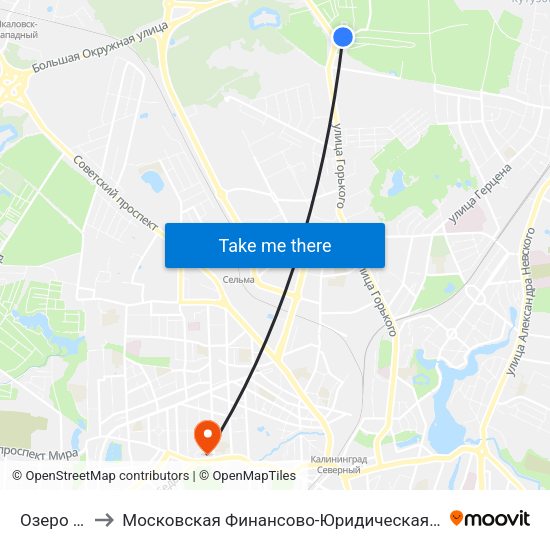 Озеро (В Центр) to Московская Финансово-Юридическая Академия. Калининградский Филиал map