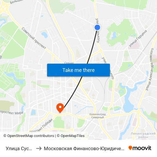 Улица Сусанина (В Центр) to Московская Финансово-Юридическая Академия. Калининградский Филиал map