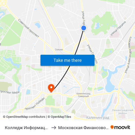 Колледж Информационных Технологий И Строительства (В Центр) to Московская Финансово-Юридическая Академия. Калининградский Филиал map