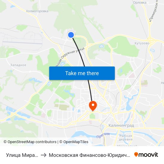 Улица Мира (По Требованию) to Московская Финансово-Юридическая Академия. Калининградский Филиал map