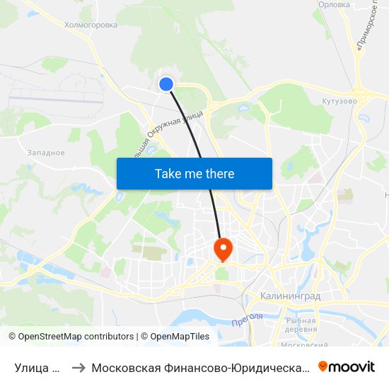 Улица Жиленкова to Московская Финансово-Юридическая Академия. Калининградский Филиал map