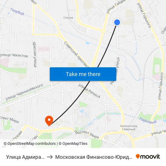 Улица Адмирала Макарова (В Центр) to Московская Финансово-Юридическая Академия. Калининградский Филиал map