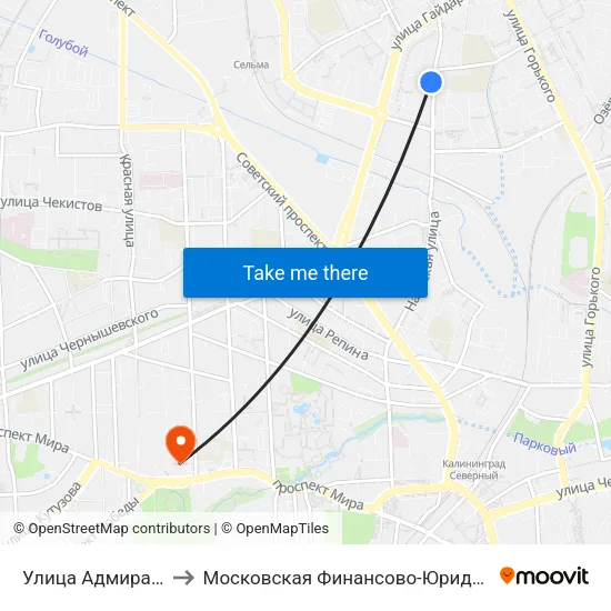 Улица Адмирала Макарова (В Центр) to Московская Финансово-Юридическая Академия. Калининградский Филиал map