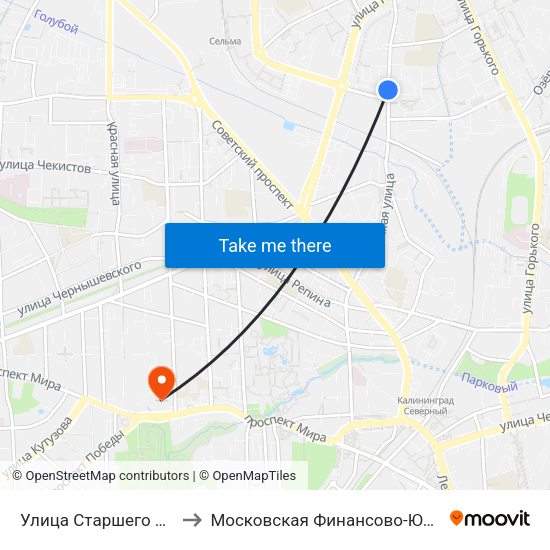 Улица Старшего Лейтенанта Сибирякова (В Центр) to Московская Финансово-Юридическая Академия. Калининградский Филиал map