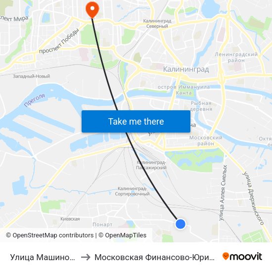Улица Машиностроительная (Из Центра) to Московская Финансово-Юридическая Академия. Калининградский Филиал map