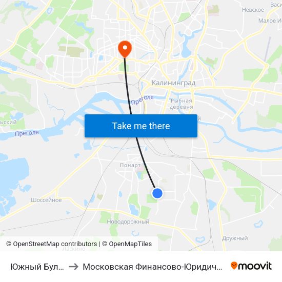 Южный Бульвар (Из Центра) to Московская Финансово-Юридическая Академия. Калининградский Филиал map