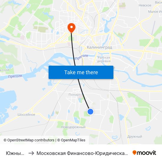 Южный Бульвар to Московская Финансово-Юридическая Академия. Калининградский Филиал map