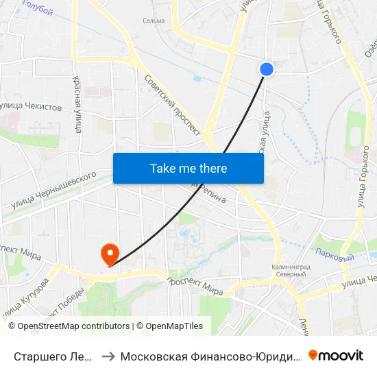 Старшего Лейтенанта Сибирякова to Московская Финансово-Юридическая Академия. Калининградский Филиал map