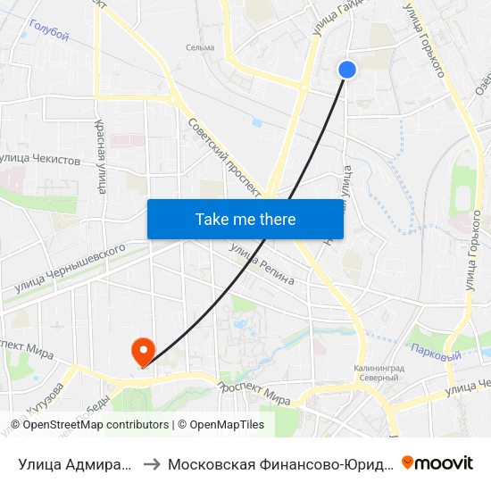 Улица Адмирала Макарова (Из Центра) to Московская Финансово-Юридическая Академия. Калининградский Филиал map