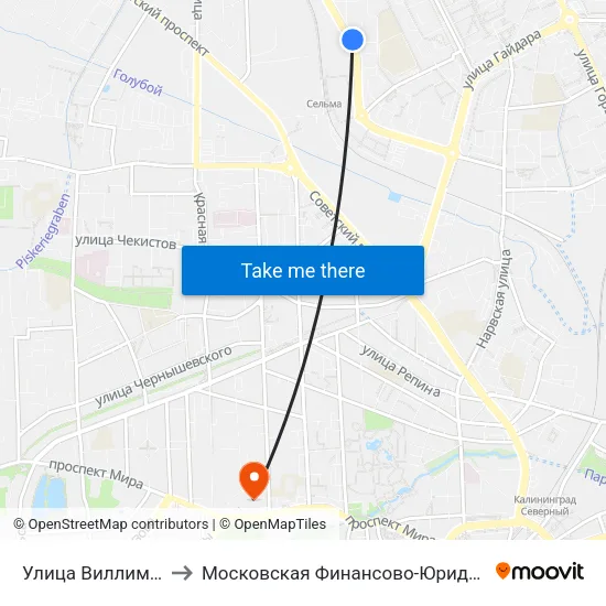 Улица Виллима Фермора (Из Центра) to Московская Финансово-Юридическая Академия. Калининградский Филиал map