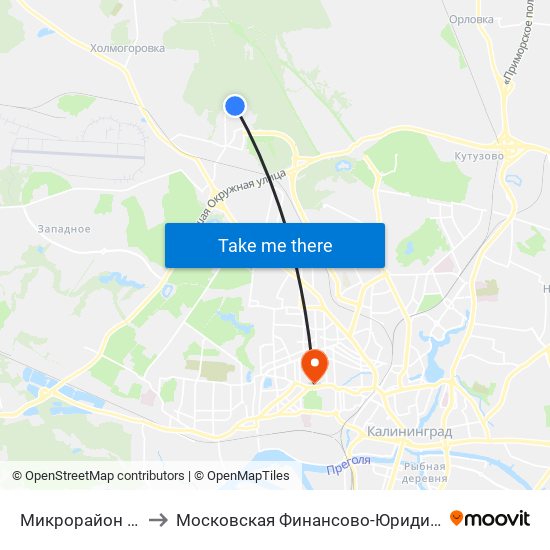 Микрорайон Чкаловск (Конечная) to Московская Финансово-Юридическая Академия. Калининградский Филиал map