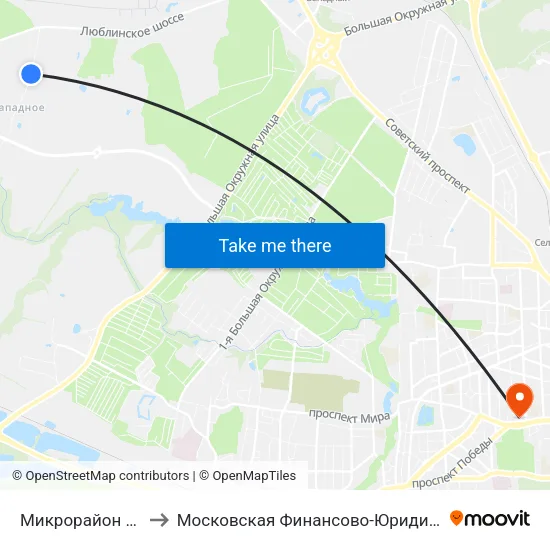 Микрорайон Западный (Конечная) to Московская Финансово-Юридическая Академия. Калининградский Филиал map