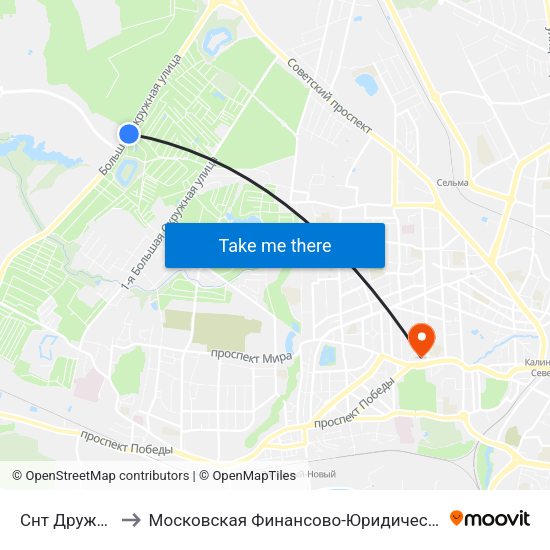 Снт Дружба (Из Центра) to Московская Финансово-Юридическая Академия. Калининградский Филиал map