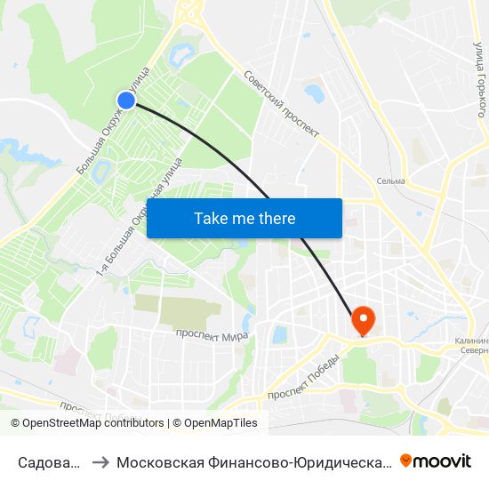 Садовая (В Центр) to Московская Финансово-Юридическая Академия. Калининградский Филиал map