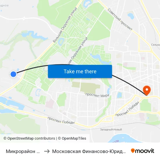 Микрорайон Совхозный (Конечная) to Московская Финансово-Юридическая Академия. Калининградский Филиал map