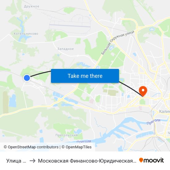 Улица Сеченова to Московская Финансово-Юридическая Академия. Калининградский Филиал map