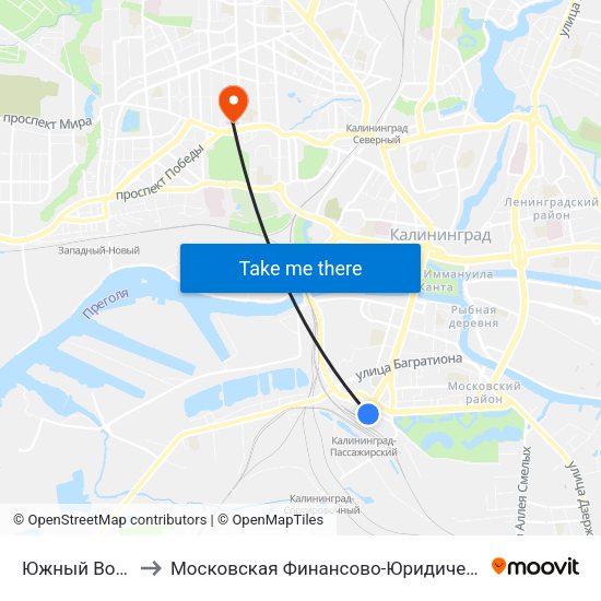 Южный Вокзал (Конечная) to Московская Финансово-Юридическая Академия. Калининградский Филиал map