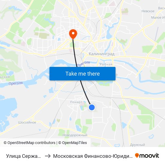 Улица Сержанта Щедина (В Центр) to Московская Финансово-Юридическая Академия. Калининградский Филиал map