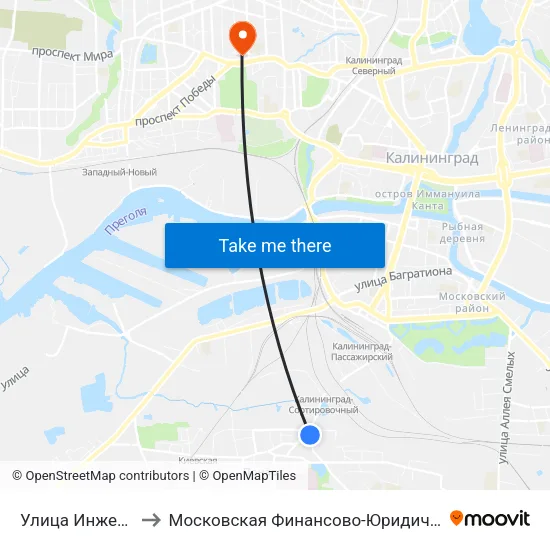 Улица Инженерная (Из Центра) to Московская Финансово-Юридическая Академия. Калининградский Филиал map