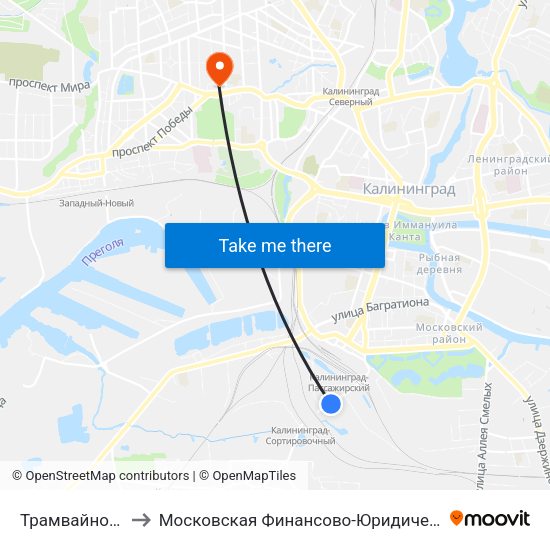 Трамвайное Депо (В Центр) to Московская Финансово-Юридическая Академия. Калининградский Филиал map