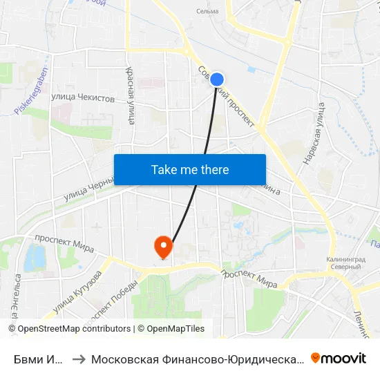 Бвми Им. Ушакова to Московская Финансово-Юридическая Академия. Калининградский Филиал map