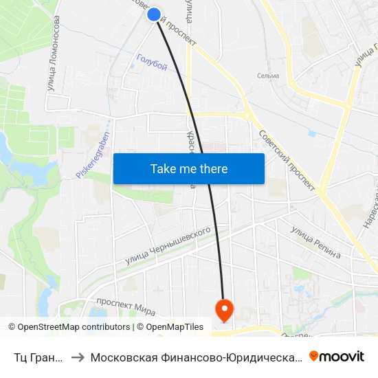 Тц Гранд (В Центр) to Московская Финансово-Юридическая Академия. Калининградский Филиал map
