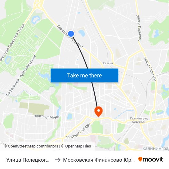 Улица Полецкого (На Ул. Полецкого, Из Центра) to Московская Финансово-Юридическая Академия. Калининградский Филиал map