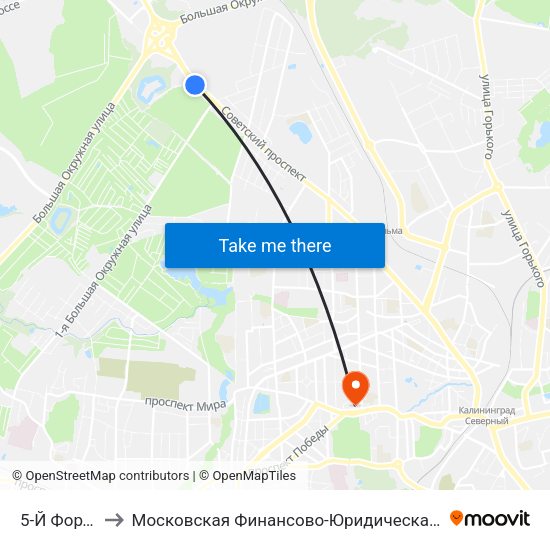 5-Й Форт (В Центр) to Московская Финансово-Юридическая Академия. Калининградский Филиал map