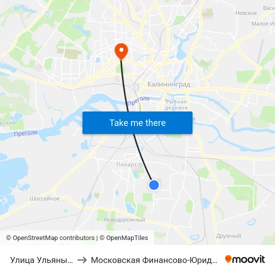 Улица Ульяны Громовой (Из Центра) to Московская Финансово-Юридическая Академия. Калининградский Филиал map