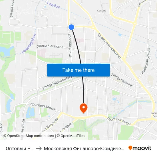 Оптовый Рынок (В Центр) to Московская Финансово-Юридическая Академия. Калининградский Филиал map