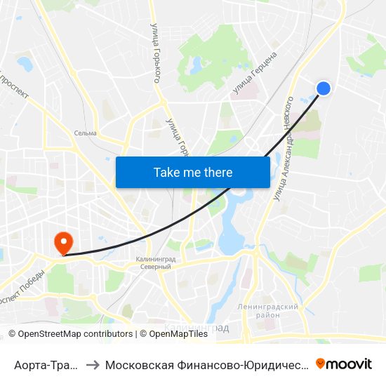 Аорта-Транс (Из Центра) to Московская Финансово-Юридическая Академия. Калининградский Филиал map