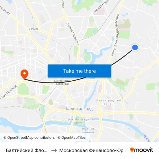 Балтийский Флотский Военный Суд (Из Центра) to Московская Финансово-Юридическая Академия. Калининградский Филиал map