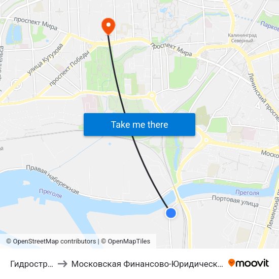 Гидрострой (В Центр) to Московская Финансово-Юридическая Академия. Калининградский Филиал map