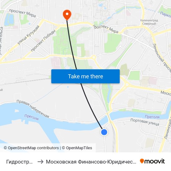 Гидрострой (Из Центра) to Московская Финансово-Юридическая Академия. Калининградский Филиал map