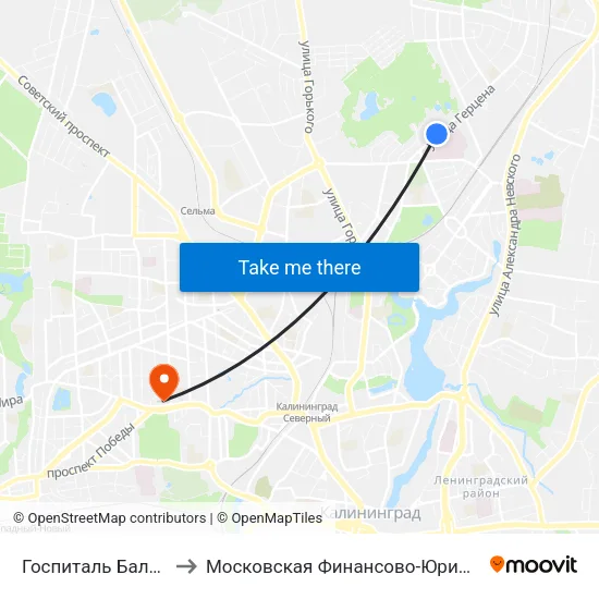 Госпиталь Балтийского Флота (В Центр) to Московская Финансово-Юридическая Академия. Калининградский Филиал map