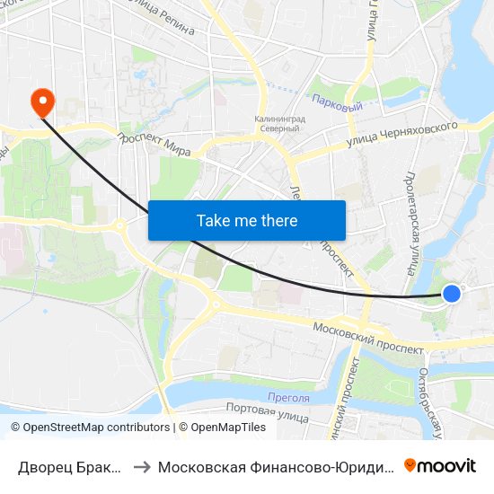 Дворец Бракосочетаний (В Центр) to Московская Финансово-Юридическая Академия. Калининградский Филиал map