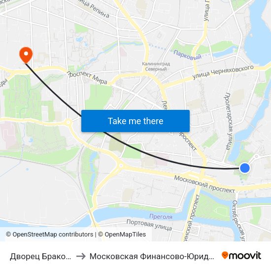 Дворец Бракосочетаний (Из Центра) to Московская Финансово-Юридическая Академия. Калининградский Филиал map