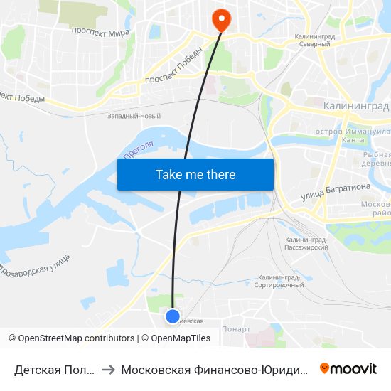 Детская Поликлиника (В Центр) to Московская Финансово-Юридическая Академия. Калининградский Филиал map