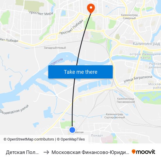 Детская Поликлиника (Из Центра) to Московская Финансово-Юридическая Академия. Калининградский Филиал map