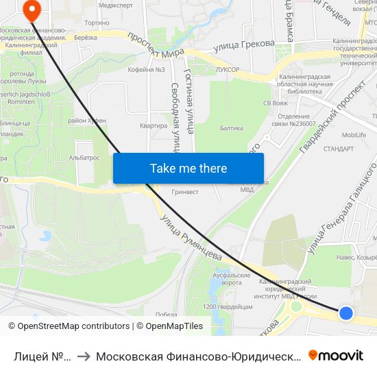 Лицей №23 (В Центр) to Московская Финансово-Юридическая Академия. Калининградский Филиал map