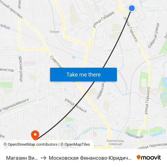 Магазин Виктория (В Центр) to Московская Финансово-Юридическая Академия. Калининградский Филиал map