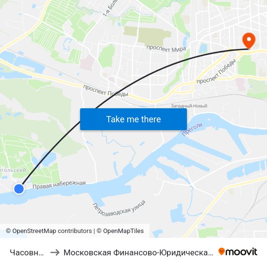 Часовня (В Центр) to Московская Финансово-Юридическая Академия. Калининградский Филиал map
