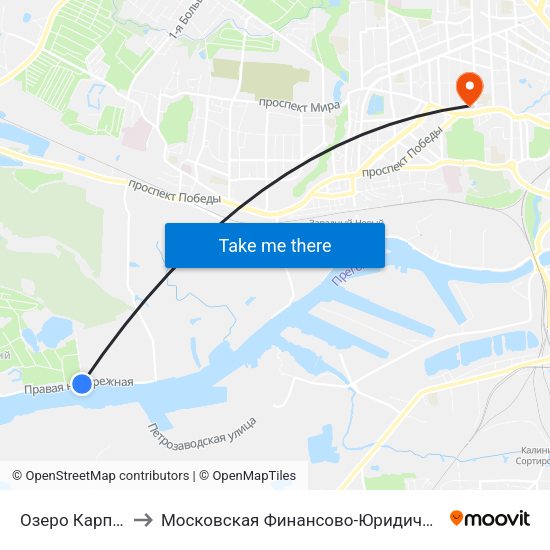 Озеро Карповое (Из Центра) to Московская Финансово-Юридическая Академия. Калининградский Филиал map