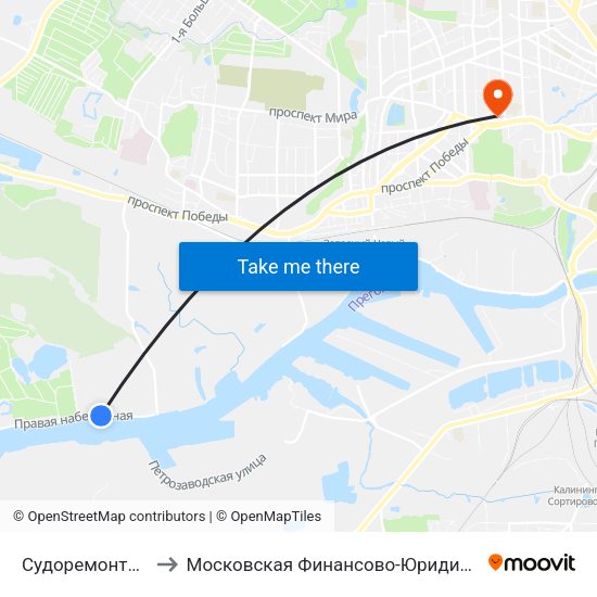 Судоремонтный Завод (В Центр) to Московская Финансово-Юридическая Академия. Калининградский Филиал map