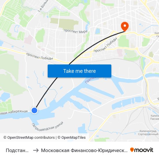 Подстанция (В Центр) to Московская Финансово-Юридическая Академия. Калининградский Филиал map